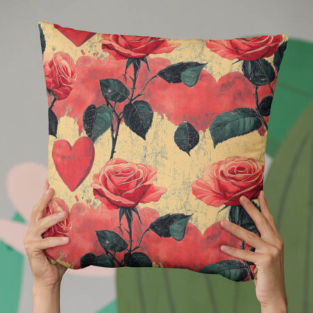 Romantic Rose & Heart Pillow – Elegant Home Decor Gift