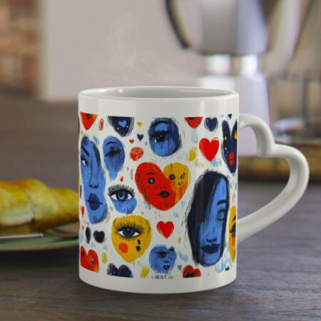 Heart-Shaped Abstract Mug – Colorful Art Lover Gift