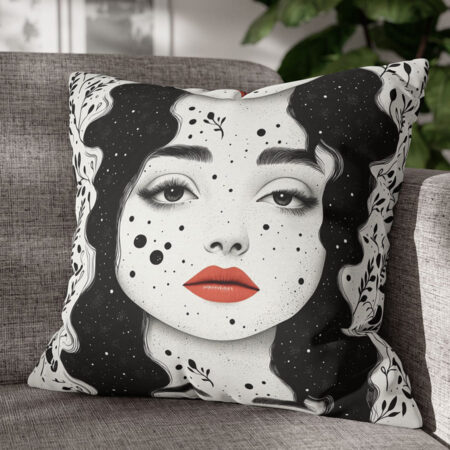 Cosmic Face Pillow – Abstract Black & White Celestial Decor